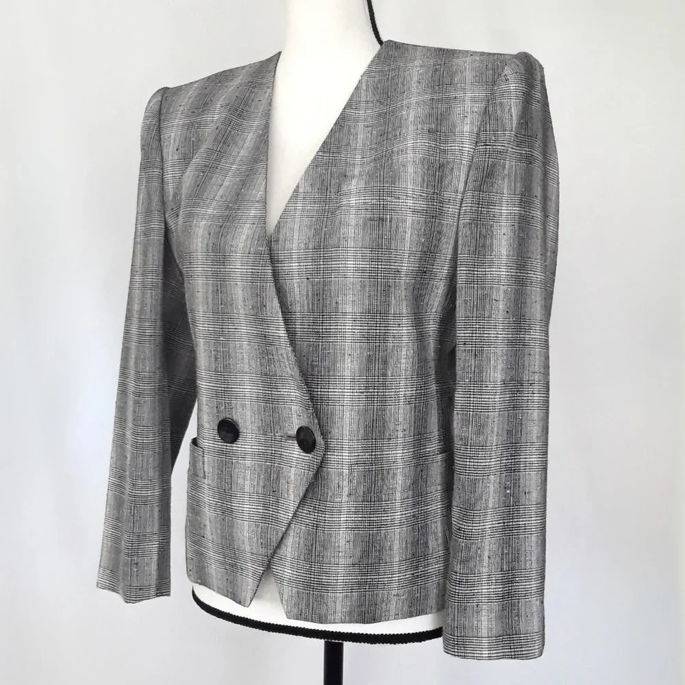 Vintage 1990s Petite Sophisticate Black & Pink Glen Check Blazer - Picture 5 of 16